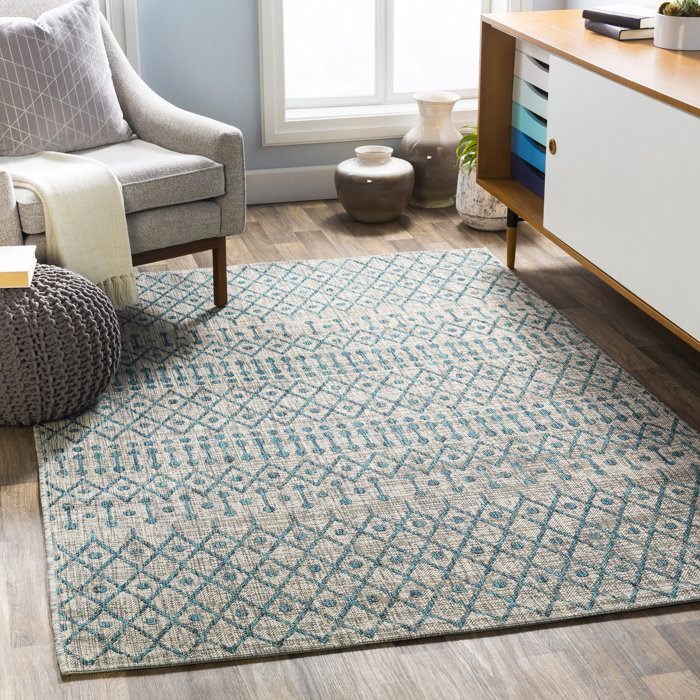 Foundstone™ Brennen Power Loom Khaki/Teal Indoor/Outdoor Rug & Reviews